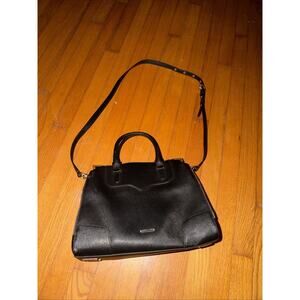 Rebecca Minkoff Black Leather Handbag Handles Shoulder Strap Silver Zipper Accen